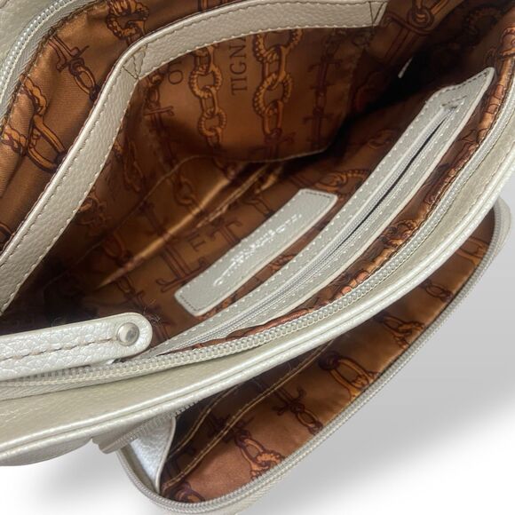 Tignanello Pebbled Metallic Silver Leather Crossbody Shoulder Bag Purse Pockets - Picture 6 of 16